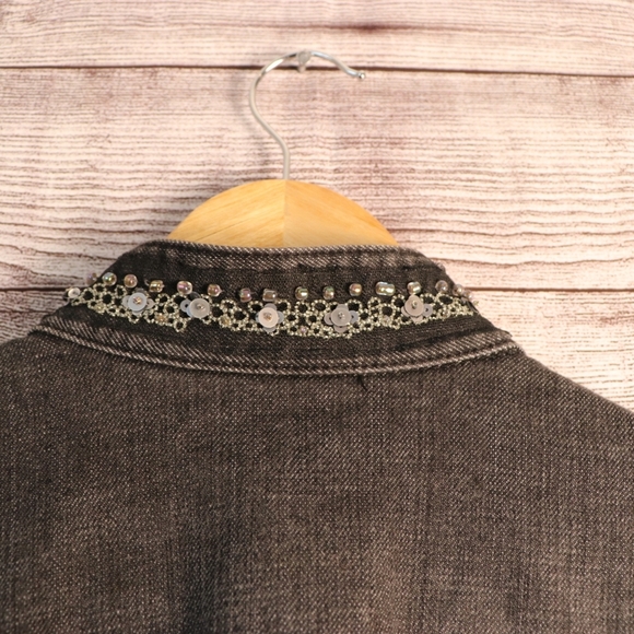 Chico's size 0 beaded embellishment black denim jacket - Picture 7 of 8
